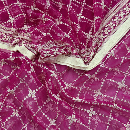 Indian Vintage Rani Pink Dupatta Long Stole Net Mess Hand Embroidered Scarves Veil Hijab Sequins Wedding stole veil hijab