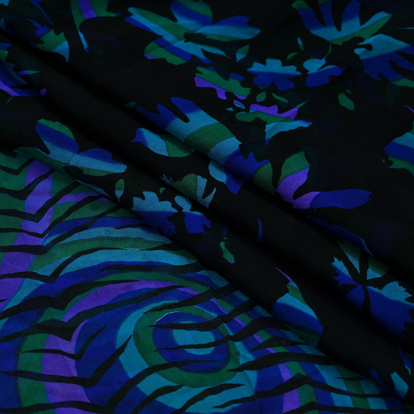 Indian Vintage Dupatta Black Long Stole Hand Beaded Printed Pure Georgette Silk Scarves Veil Wrap Soft Floral