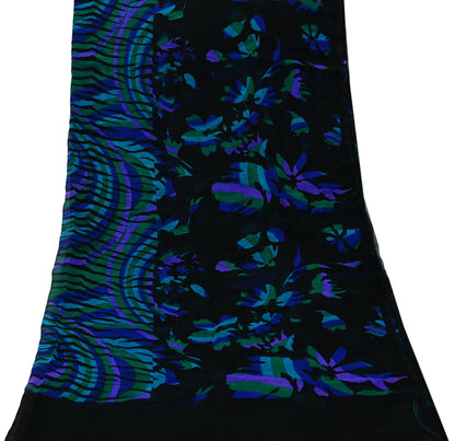 Indian Vintage Dupatta Black Long Stole Hand Beaded Printed Pure Georgette Silk Scarves Veil Wrap Soft Floral