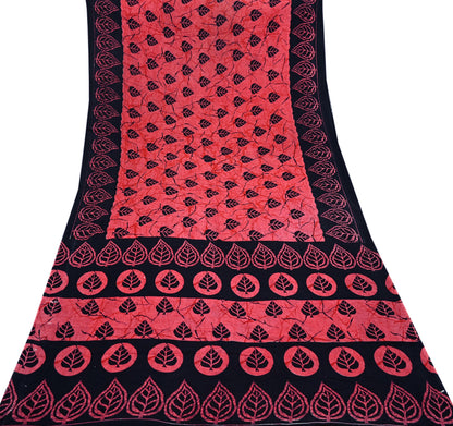 Indian Vintage Sari Black & Peach Printed 100% Pure Cotton Saree Craft Fabric 5Yd Sewing Sarong Wrap Boho Floral Dress making Quilting Soft