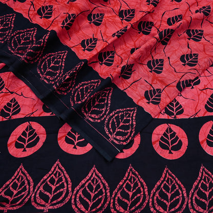 Indian Vintage Sari Black & Peach Printed 100% Pure Cotton Saree Craft Fabric 5Yd Sewing Sarong Wrap Boho Floral Dress making Quilting Soft