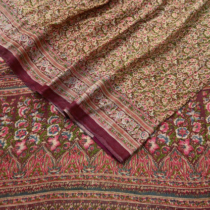 Indian Vintage Sari Brown 100% Pure Cotton Printed Sarees 5Yd Craft Fabric Sewing Soft Sarong Wrap Boho Quilting Upcycle Dress Making Used