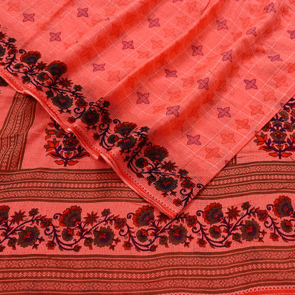 Indian Vintage Sari Peach Printed 100% Pure Cotton Sarees Craft Fabric Soft 5Yd Sewing Sarong Wrap Boho Floral Quilting Crafting