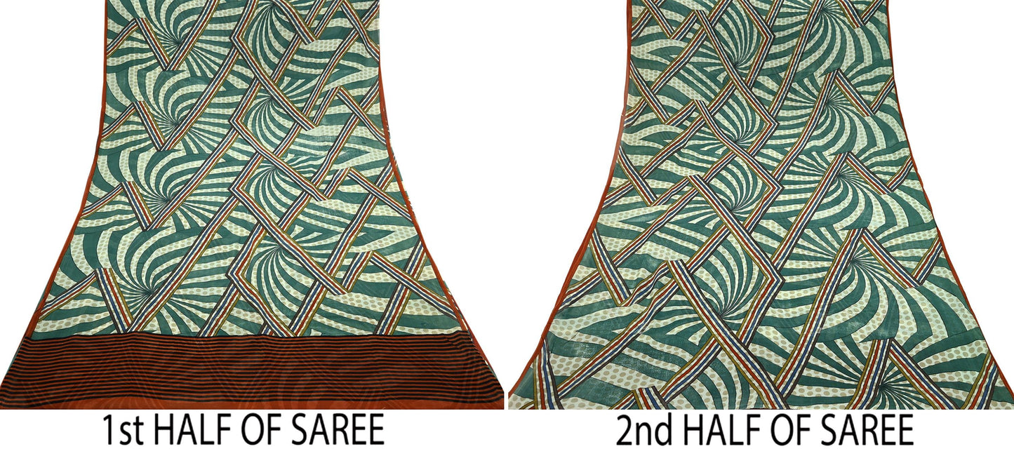Women Vintage Sari Ivory 100% Pure Georgette Silk Printed Saree Craft Fabric Sewing 5Yd Soft Sari Dress Making Crafting Quilting