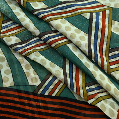 Women Vintage Sari Ivory 100% Pure Georgette Silk Printed Saree Craft Fabric Sewing 5Yd Soft Sari Dress Making Crafting Quilting