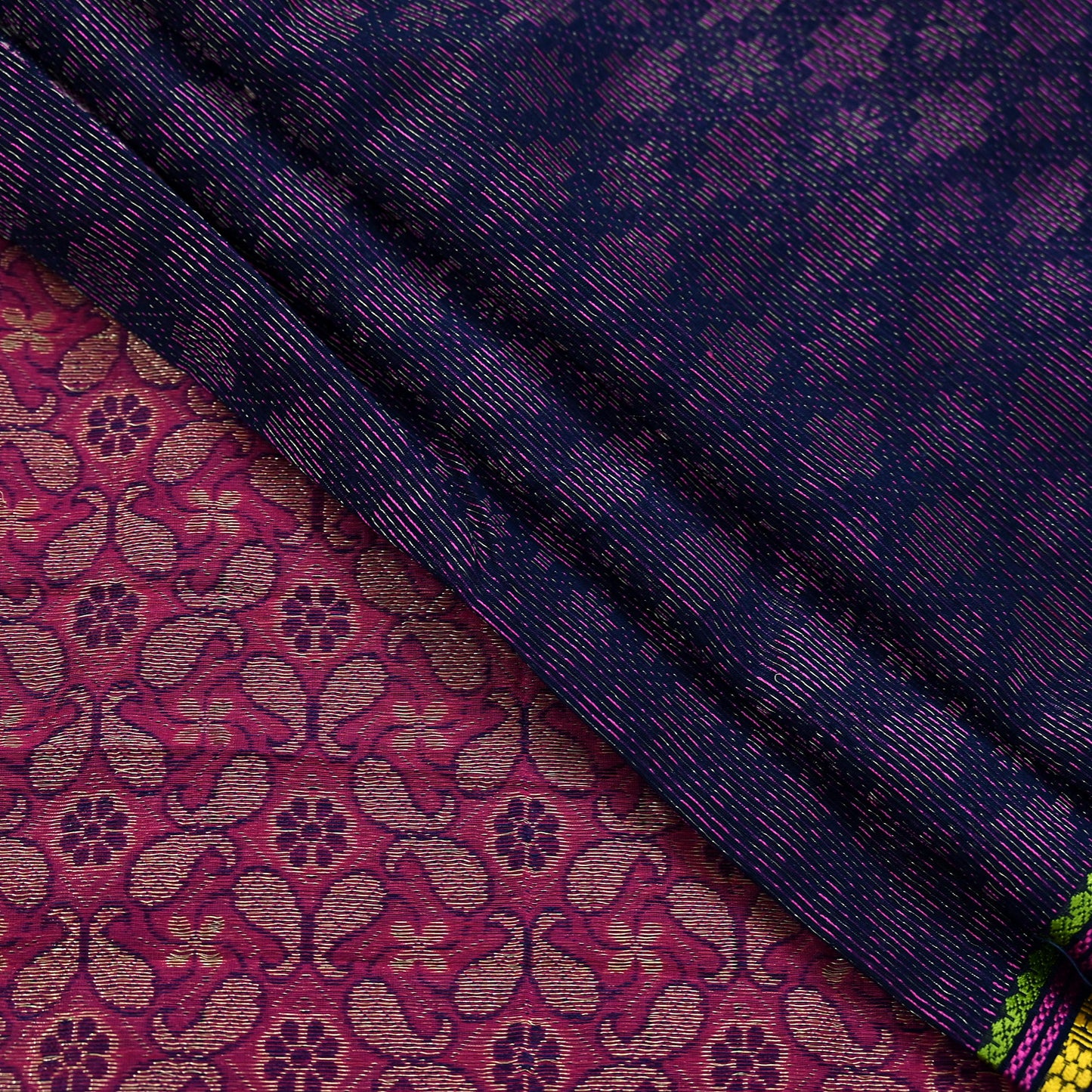 Indian Vintage Blue & Pink Hand Woven Saree 100% Pure Silk Zari 5Yd Floral Craft Fabric Quilting Dress making For Designing Quilting Upcycle