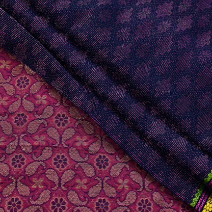 Indian Vintage Blue & Pink Hand Woven Saree 100% Pure Silk Zari 5Yd Floral Craft Fabric Quilting Dress making For Designing Quilting Upcycle