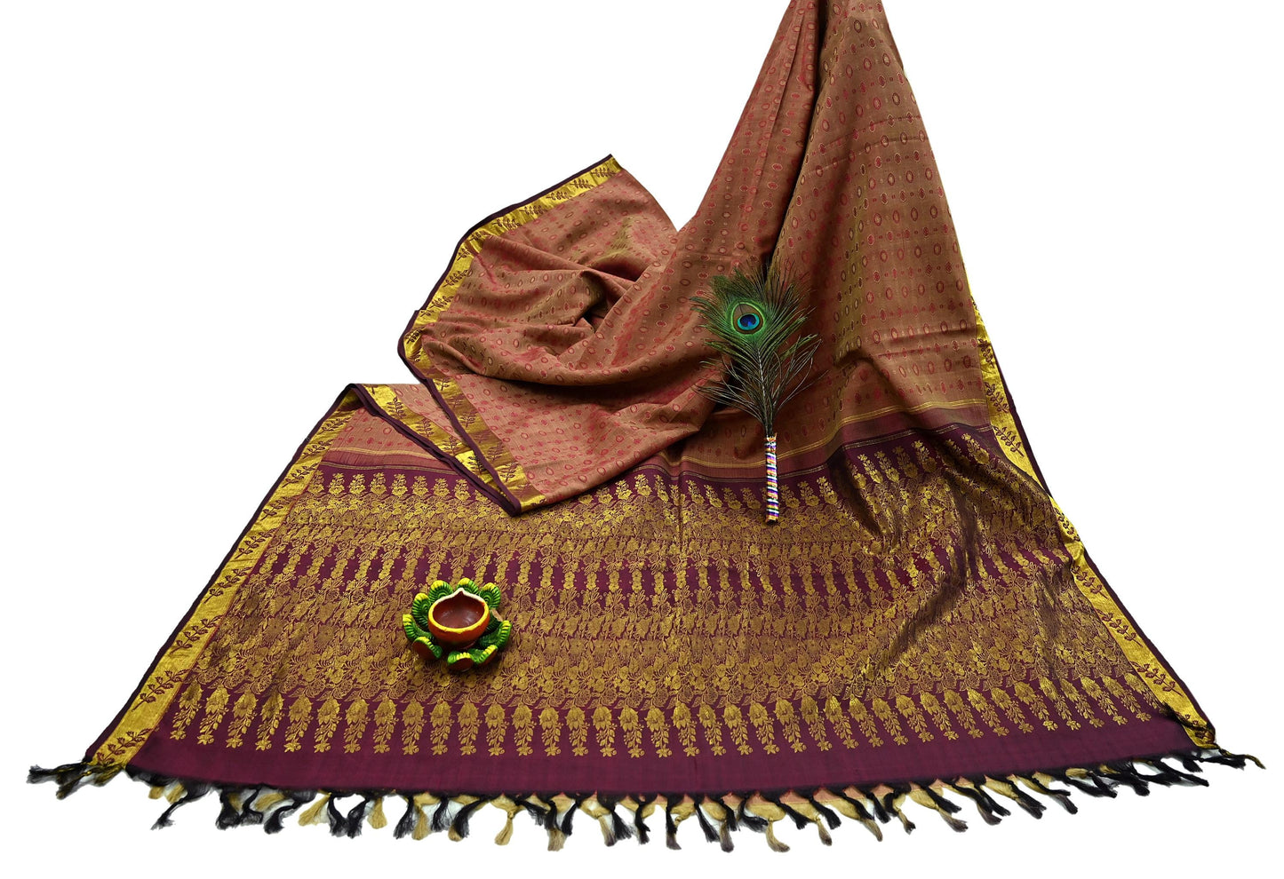 Indian Vintage Heavy Saree Maroon & Pink Hand Woven Kanjivaram 100% Pure Silk Sari Craft Fabric 5Yd Ethnic Zari Floral Dress Making Quilting