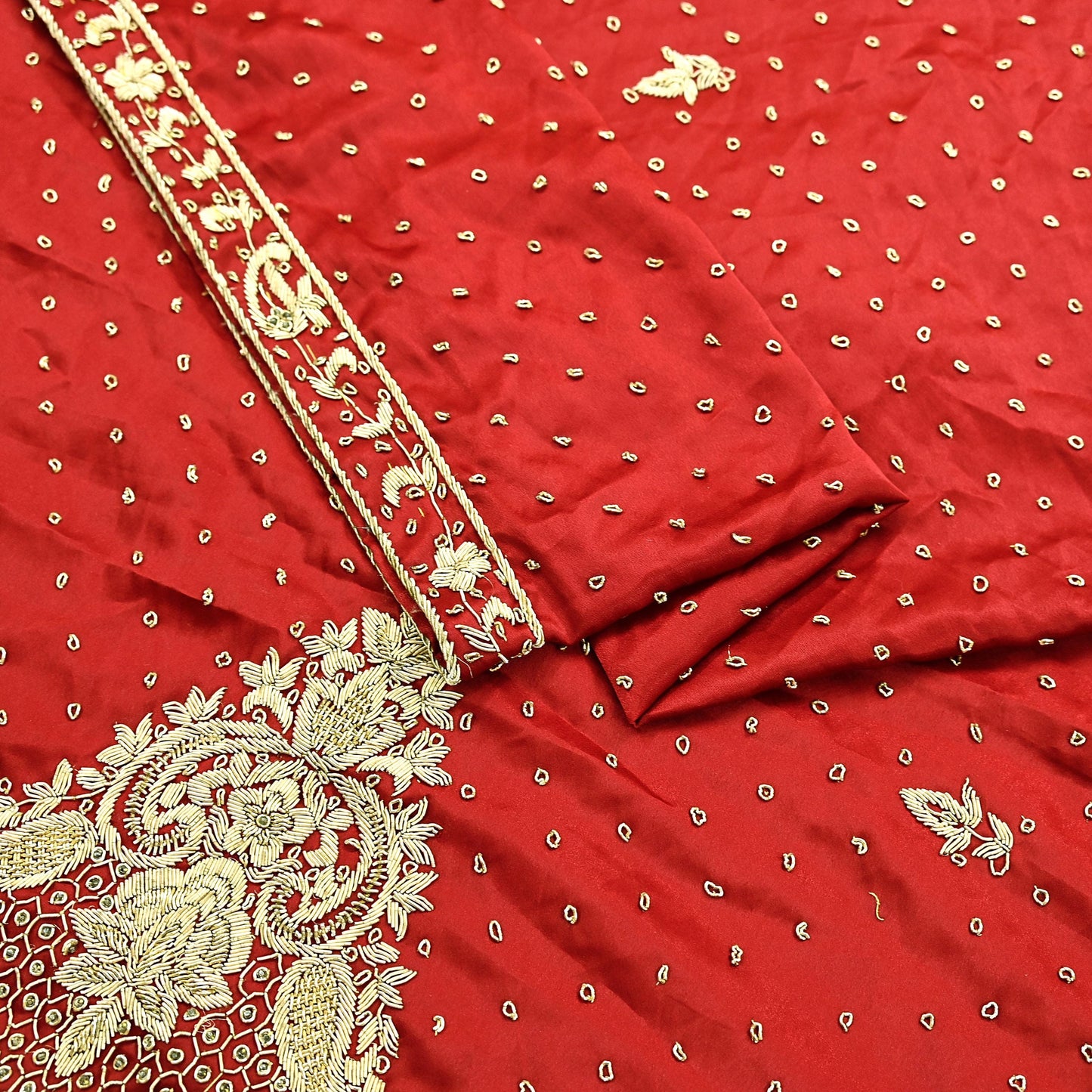 Indian Vintage Heavy Wedding Red Dupatta Pure Satin Silk Long Stole Hand Embroidered Scarves Golden Zardozi Bridal Heavy Dupatta hijab veil