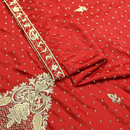 Indian Vintage Heavy Wedding Red Dupatta Pure Satin Silk Long Stole Hand Embroidered Scarves Golden Zardozi Bridal Heavy Dupatta hijab veil