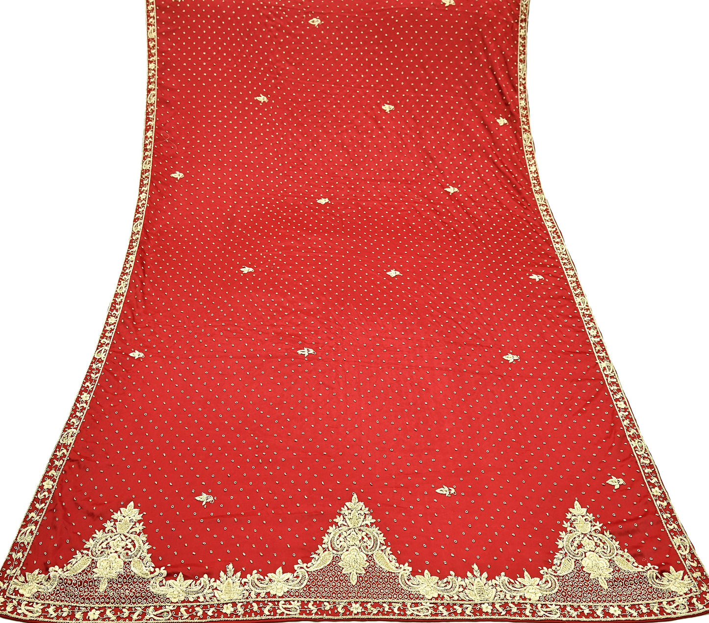 Indian Vintage Heavy Wedding Red Dupatta Pure Satin Silk Long Stole Hand Embroidered Scarves Golden Zardozi Bridal Heavy Dupatta hijab veil