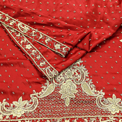 Indian Vintage Heavy Wedding Red Dupatta Pure Satin Silk Long Stole Hand Embroidered Scarves Golden Zardozi Bridal Heavy Dupatta hijab veil