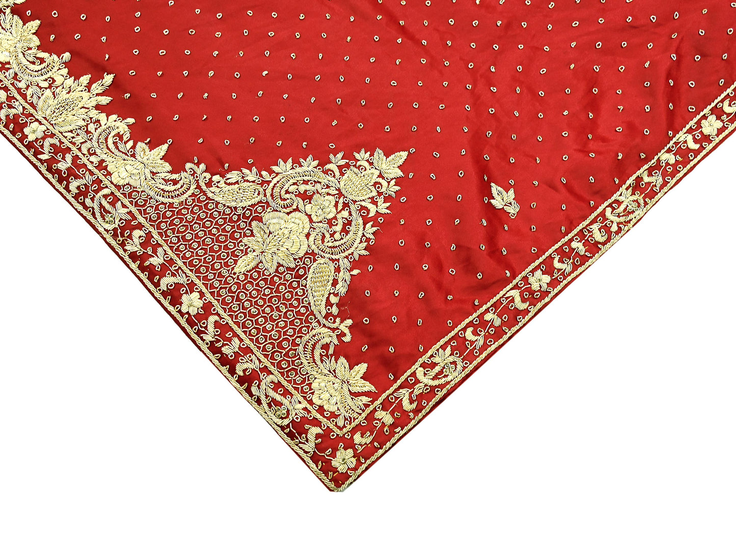 Indian Vintage Heavy Wedding Red Dupatta Pure Satin Silk Long Stole Hand Embroidered Scarves Golden Zardozi Bridal Heavy Dupatta hijab veil