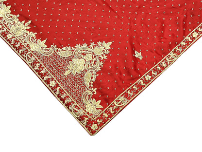 Indian Vintage Heavy Wedding Red Dupatta Pure Satin Silk Long Stole Hand Embroidered Scarves Golden Zardozi Bridal Heavy Dupatta hijab veil