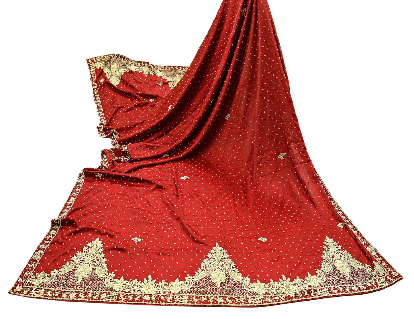Indian Vintage Heavy Wedding Red Dupatta Pure Satin Silk Long Stole Hand Embroidered Scarves Golden Zardozi Bridal Heavy Dupatta hijab veil