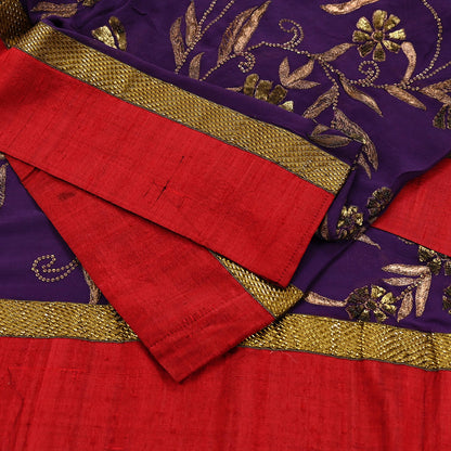 Indian Vintage Heavy Purple Dupatta Pure Georgette Silk Long Stole Hand Embroidered Gota Patti Scarf Zari