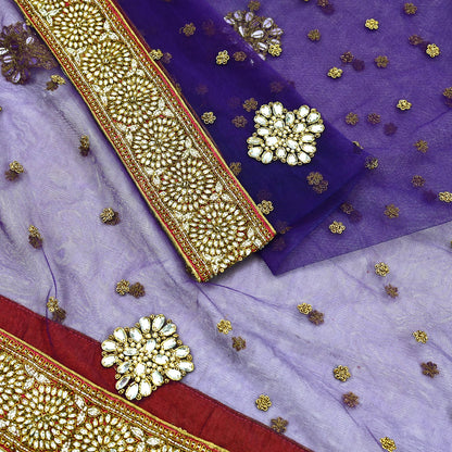 Indian Vintage Heavy Purple Dupatta Net Mesh Long Stole Hand Embroidered Scarf Purple Zardozi Zari Sequins Stole