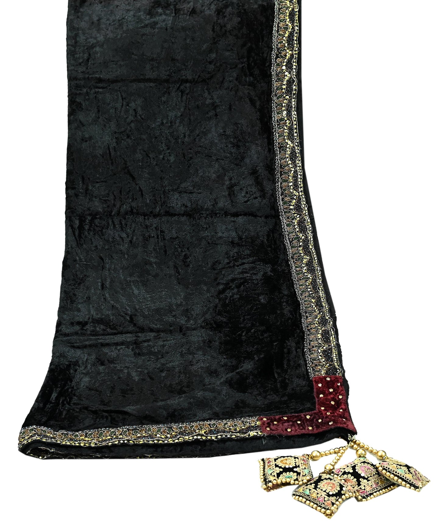 Indian Vintage Heavy Black Dupatta Velvet Long Stole Hand Embroidered Scarves Zari Hijab Veil Wrap Bridal Dupatta Hanging