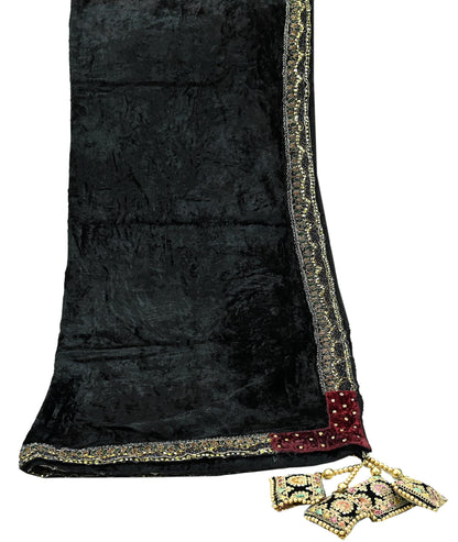 Indian Vintage Heavy Black Dupatta Velvet Long Stole Hand Embroidered Scarves Zari Hijab Veil Wrap Bridal Dupatta Hanging