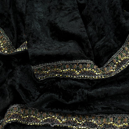 Indian Vintage Heavy Black Dupatta Velvet Long Stole Hand Embroidered Scarves Zari Hijab Veil Wrap Bridal Dupatta Hanging