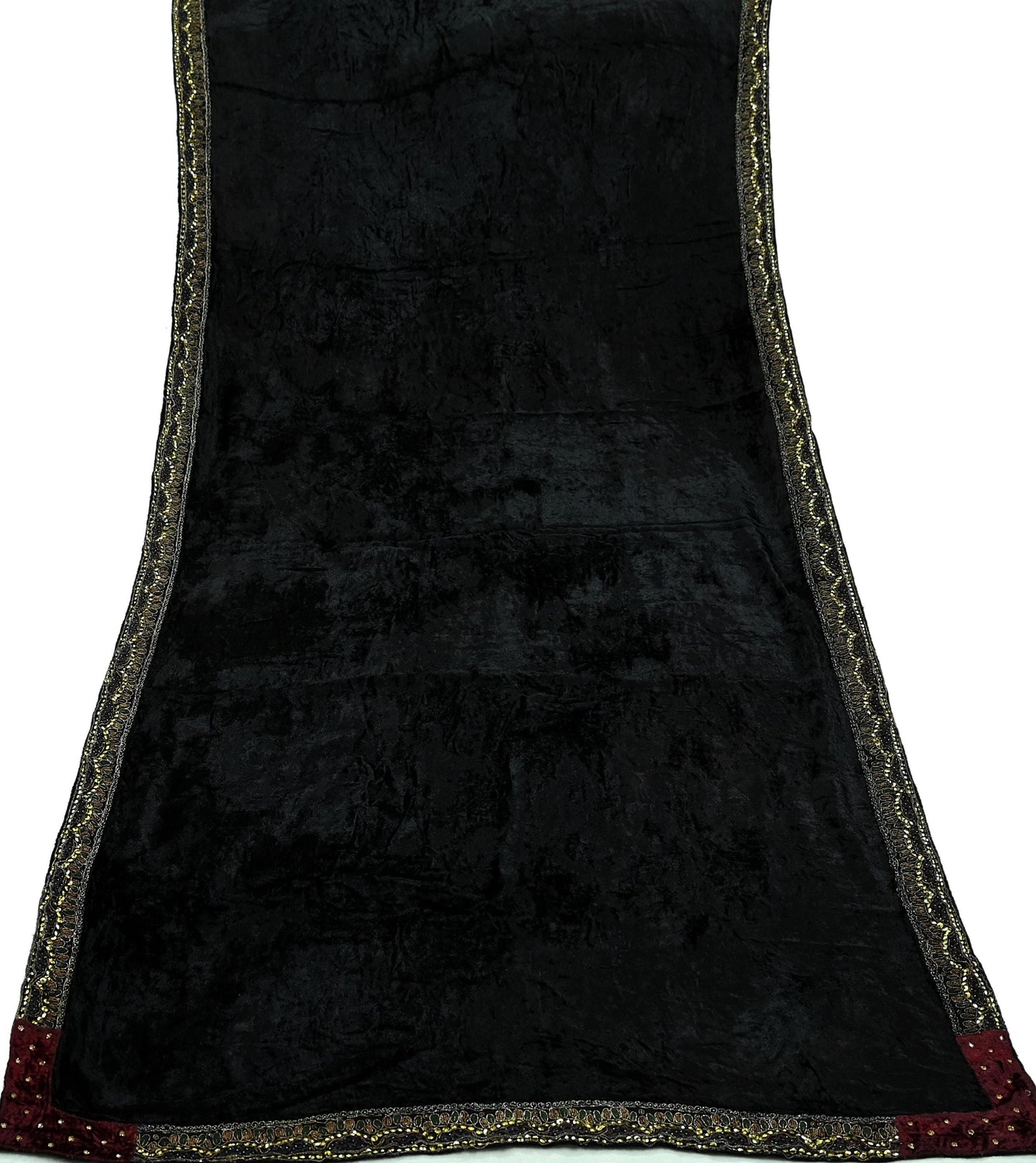 Indian Vintage Heavy Black Dupatta Velvet Long Stole Hand Embroidered Scarves Zari Hijab Veil Wrap Bridal Dupatta Hanging