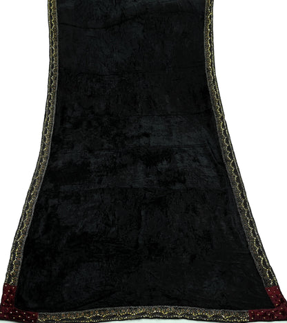 Indian Vintage Heavy Black Dupatta Velvet Long Stole Hand Embroidered Scarves Zari Hijab Veil Wrap Bridal Dupatta Hanging