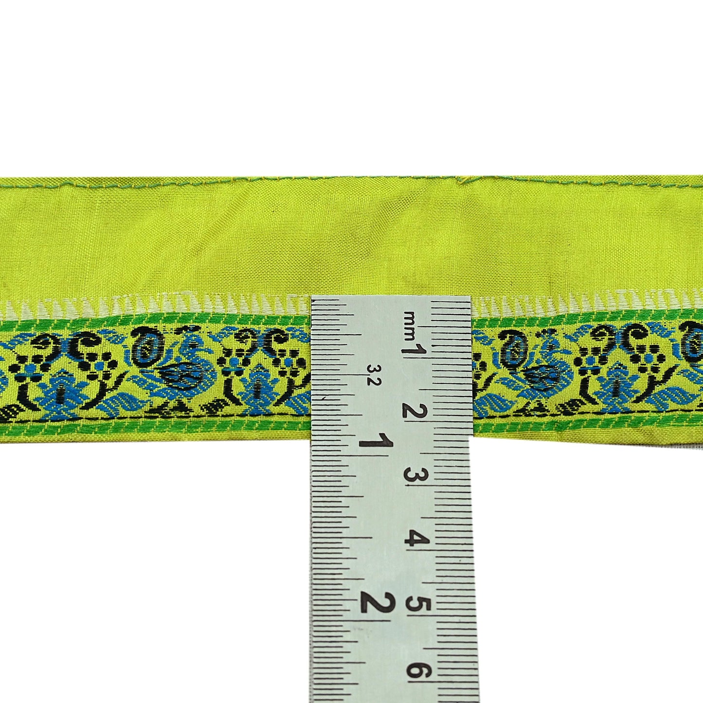 Indian Vintage Nion Green Sari Border Pure Silk Hand Woven Baluchari 1YD Craft Trim Lace Ribbon Recycled Sari Border dress Making Designing
