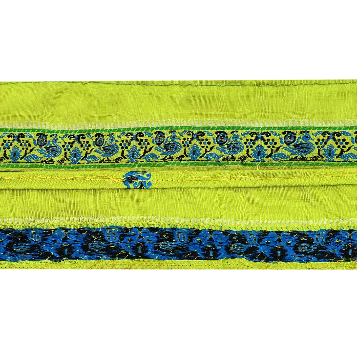 Indian Vintage Nion Green Sari Border Pure Silk Hand Woven Baluchari 1YD Craft Trim Lace Ribbon Recycled Sari Border dress Making Designing