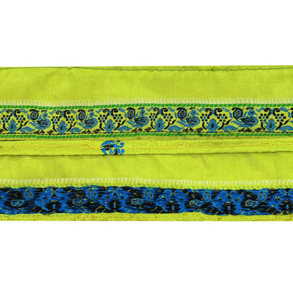 Indian Vintage Nion Green Sari Border Pure Silk Hand Woven Baluchari 1YD Craft Trim Lace Ribbon Recycled Sari Border dress Making Designing