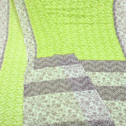Indian Vintage Sari Green & Ivory Printed Pure Cotton Sarees 5Yd Craft Fabric Soft Sewing Sarong Wrap Boho Upcycle quilting Dress making