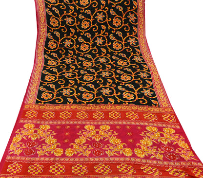 Indian Vintage Sari Red & Black Printed 100% Pure Cotton Sarees Craft Fabric 5Yard Sewing Sarong Wrap Boho Floral Dress making Quilting Soft
