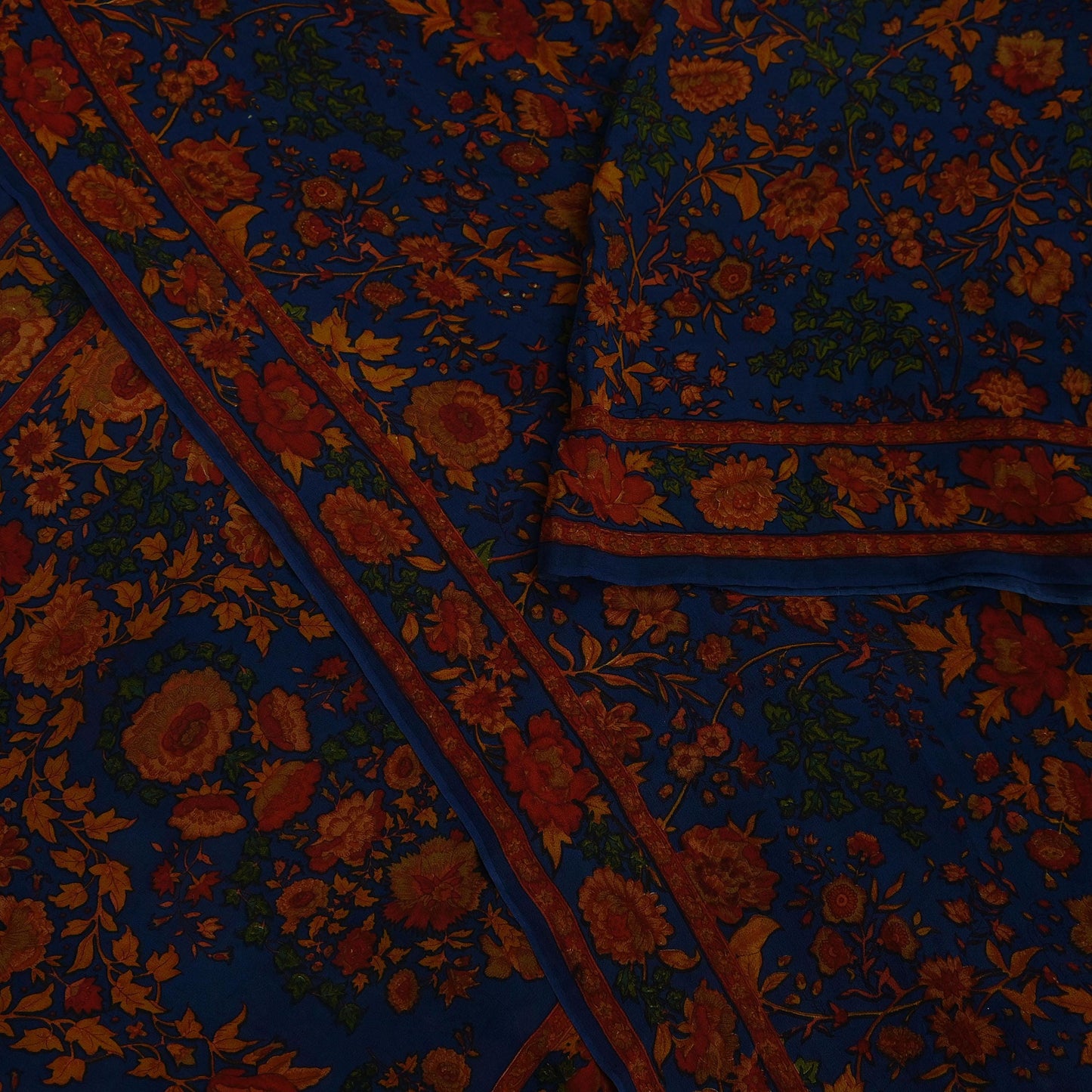 Women Indian Vintage Sari Blue Pure Georgette Silk Printed Sarees Craft Fabric Sewing 5Yd Soft Dress Making Quilting Crafting