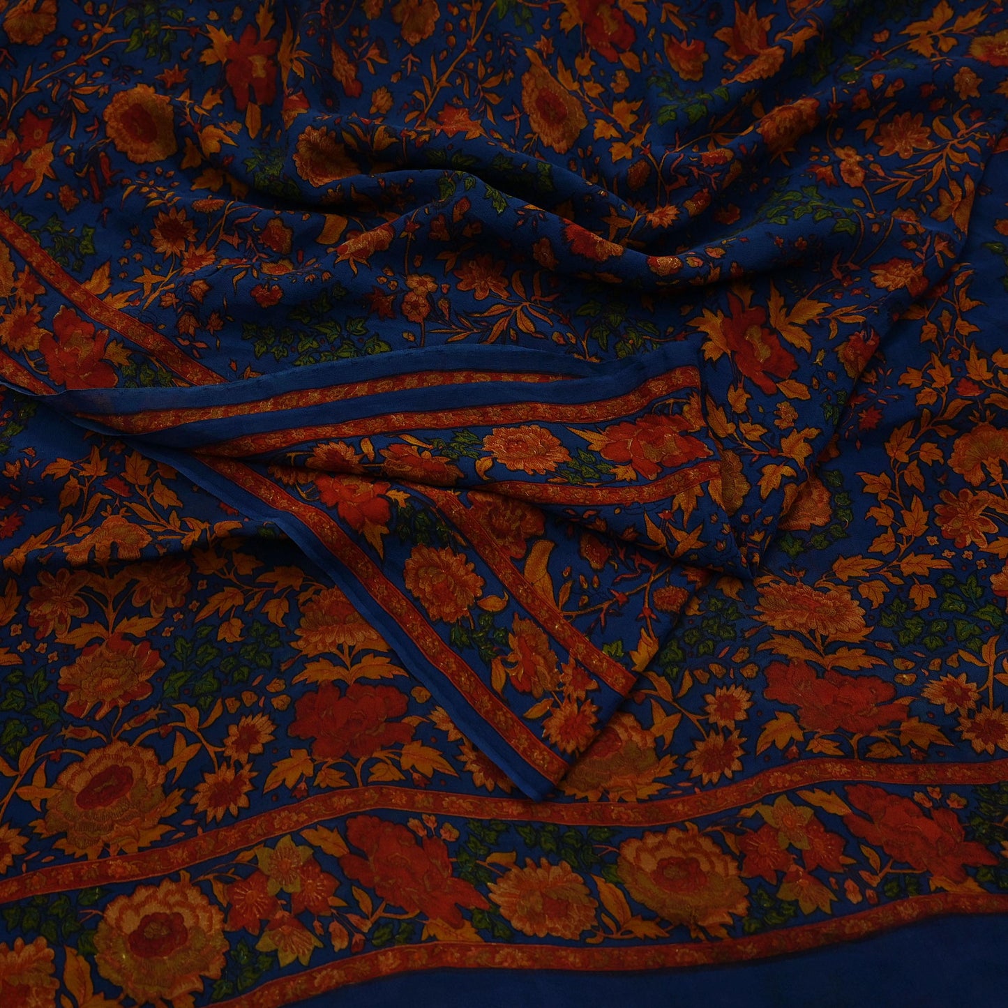 Women Indian Vintage Sari Blue Pure Georgette Silk Printed Sarees Craft Fabric Sewing 5Yd Soft Dress Making Quilting Crafting