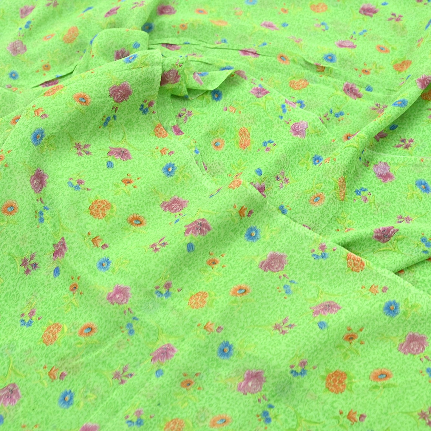 Indian Vintage Sari Green Pure Georgette Silk Printed Sarees Craft Fabric Sewing 6Yd Soft Sari Dress Making Crafting Quilting Upcycle