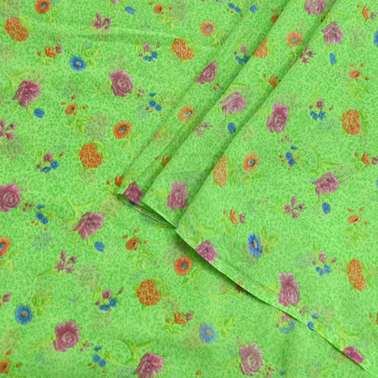 Indian Vintage Sari Green Pure Georgette Silk Printed Sarees Craft Fabric Sewing 6Yd Soft Sari Dress Making Crafting Quilting Upcycle