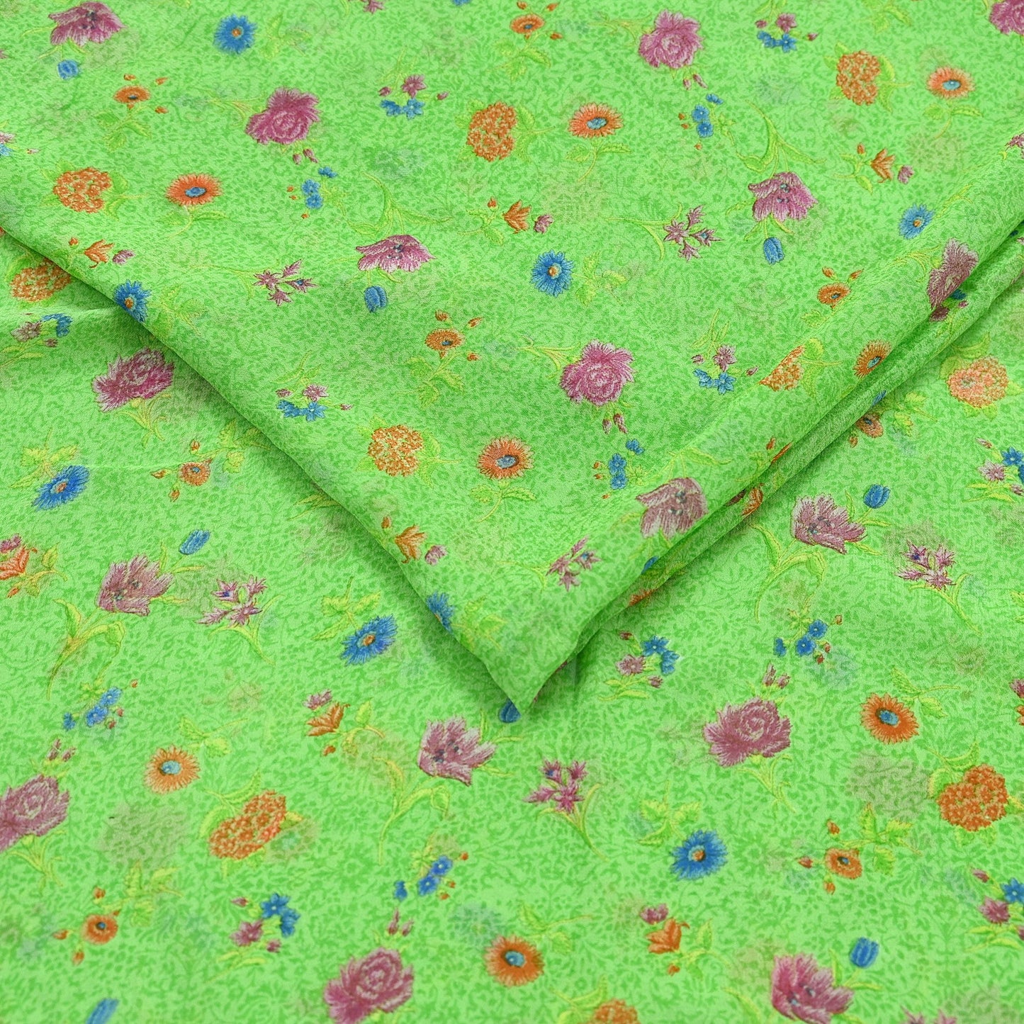 Indian Vintage Sari Green Pure Georgette Silk Printed Sarees Craft Fabric Sewing 6Yd Soft Sari Dress Making Crafting Quilting Upcycle