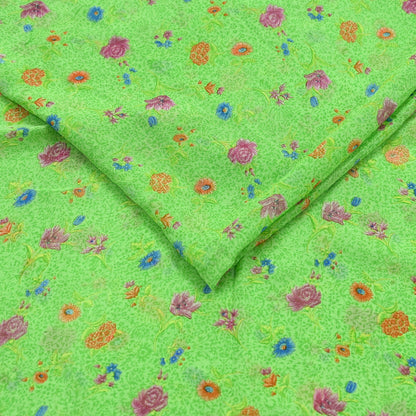 Indian Vintage Sari Green Pure Georgette Silk Printed Sarees Craft Fabric Sewing 6Yd Soft Sari Dress Making Crafting Quilting Upcycle