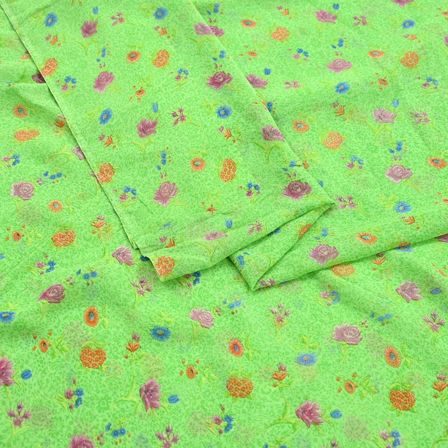 Indian Vintage Sari Green Pure Georgette Silk Printed Sarees Craft Fabric Sewing 6Yd Soft Sari Dress Making Crafting Quilting Upcycle