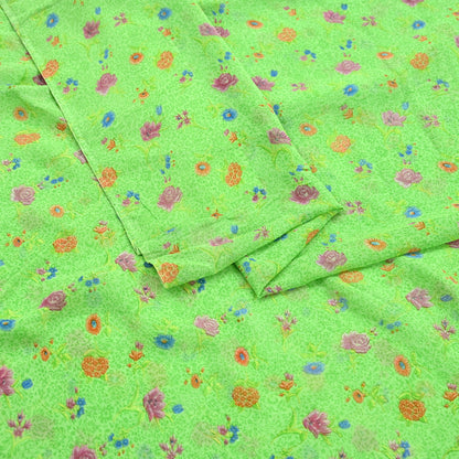 Indian Vintage Sari Green Pure Georgette Silk Printed Sarees Craft Fabric Sewing 6Yd Soft Sari Dress Making Crafting Quilting Upcycle