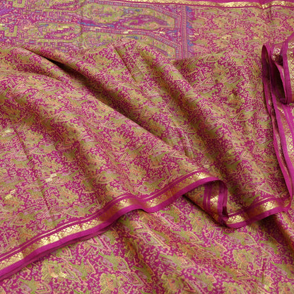 Indian Vintage Sari Rani Pink 100% Pure Silk Woven Printed Sarees Craft Fabric 5yd Sewing Dress Making Floral Upcycle Quilting Crafting Used