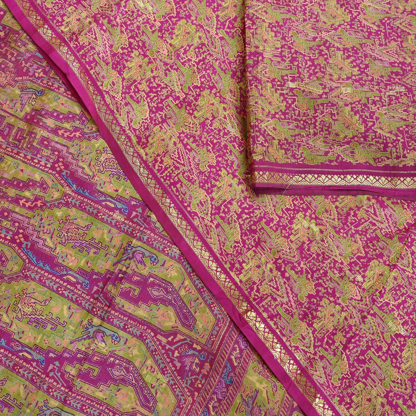 Indian Vintage Sari Rani Pink 100% Pure Silk Woven Printed Sarees Craft Fabric 5yd Sewing Dress Making Floral Upcycle Quilting Crafting Used