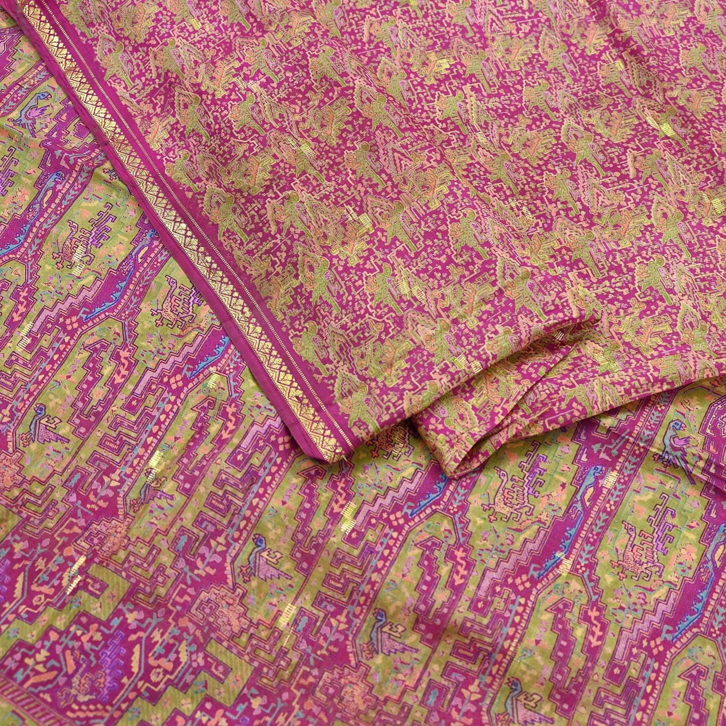 Indian Vintage Sari Rani Pink 100% Pure Silk Woven Printed Sarees Craft Fabric 5yd Sewing Dress Making Floral Upcycle Quilting Crafting Used