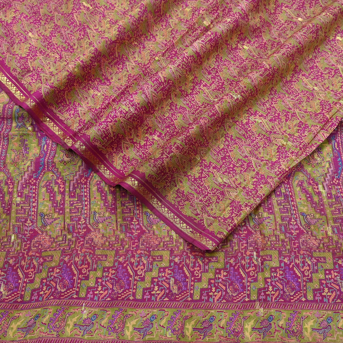 Indian Vintage Sari Rani Pink 100% Pure Silk Woven Printed Sarees Craft Fabric 5yd Sewing Dress Making Floral Upcycle Quilting Crafting Used