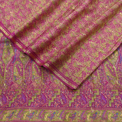Indian Vintage Sari Rani Pink 100% Pure Silk Woven Printed Sarees Craft Fabric 5yd Sewing Dress Making Floral Upcycle Quilting Crafting Used