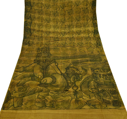 Indian Vintage Sari Green & Black Pure Silk Printed Sarees Craft Fabric 6yd Sewing Dress Making Soft Floral Crafting quilting