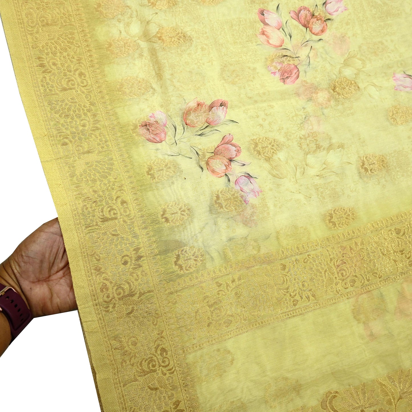 Indian Vintage Sari Beige Blend Silk Woven Digital Printed Saree Craft Fabric 6yd Sewing Soft Dress Designing Crafting Quilting Zari Border