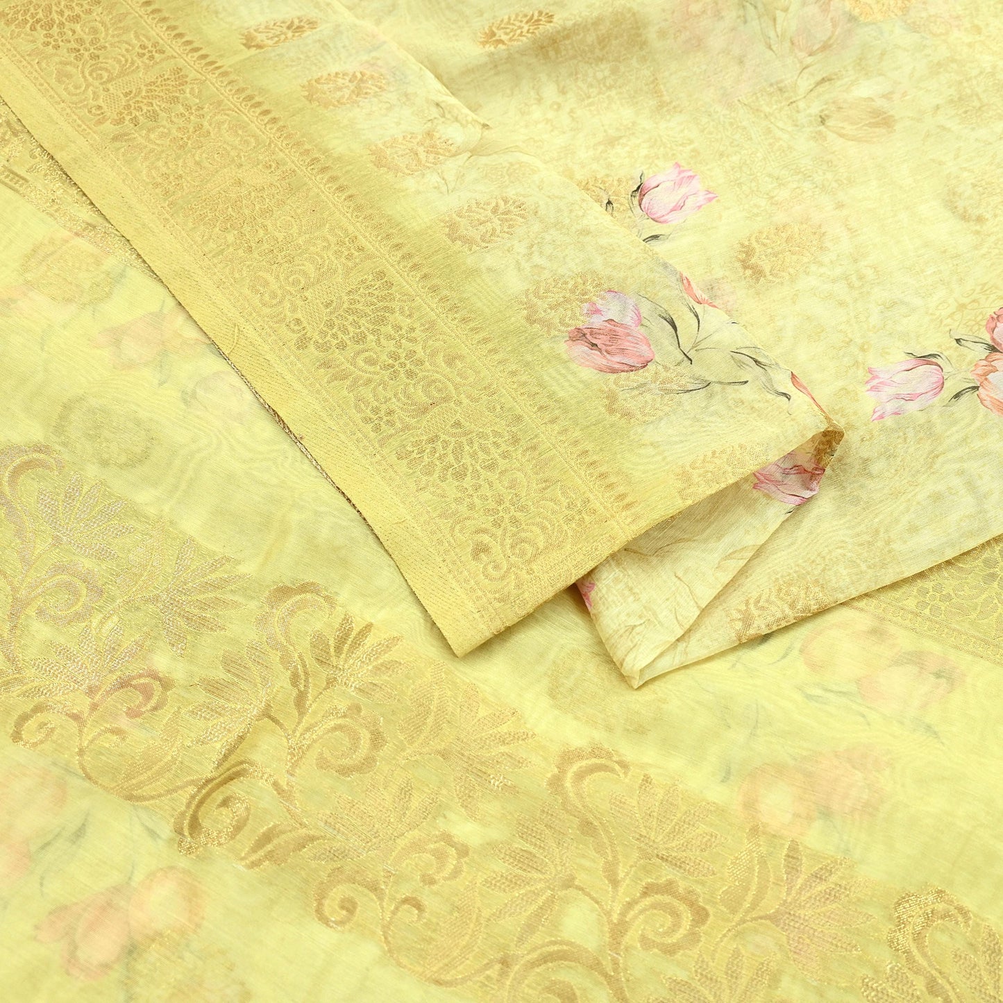 Indian Vintage Sari Beige Blend Silk Woven Digital Printed Saree Craft Fabric 6yd Sewing Soft Dress Designing Crafting Quilting Zari Border
