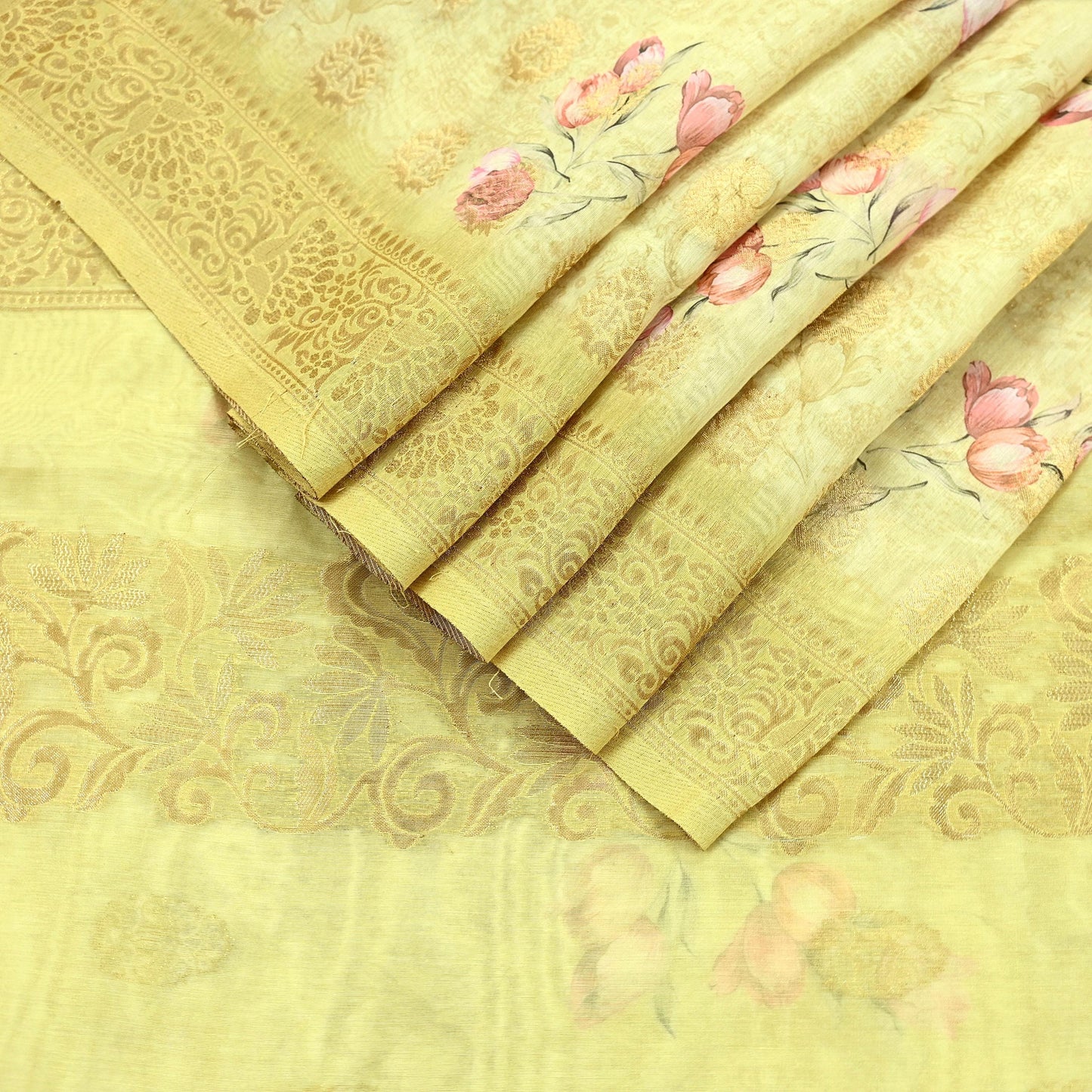 Indian Vintage Sari Beige Blend Silk Woven Digital Printed Saree Craft Fabric 6yd Sewing Soft Dress Designing Crafting Quilting Zari Border