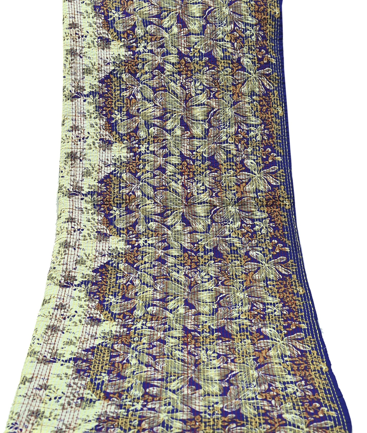 Indian Vintage Dupatta Purple & Ivory Long Stole Pure Cotton Printed Hand Embroidered Kantha Scarves Veil Scarf Wrap For Women's