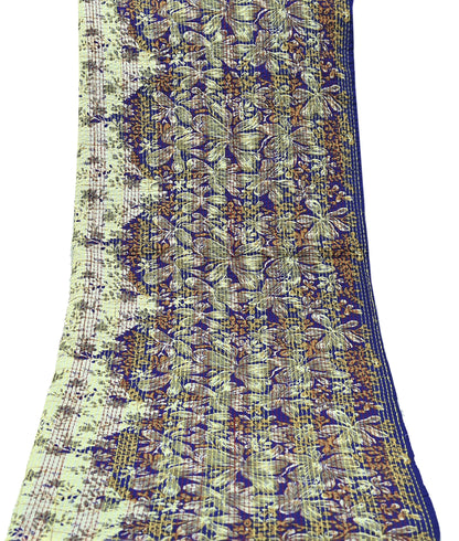 Indian Vintage Dupatta Purple & Ivory Long Stole Pure Cotton Printed Hand Embroidered Kantha Scarves Veil Scarf Wrap For Women's